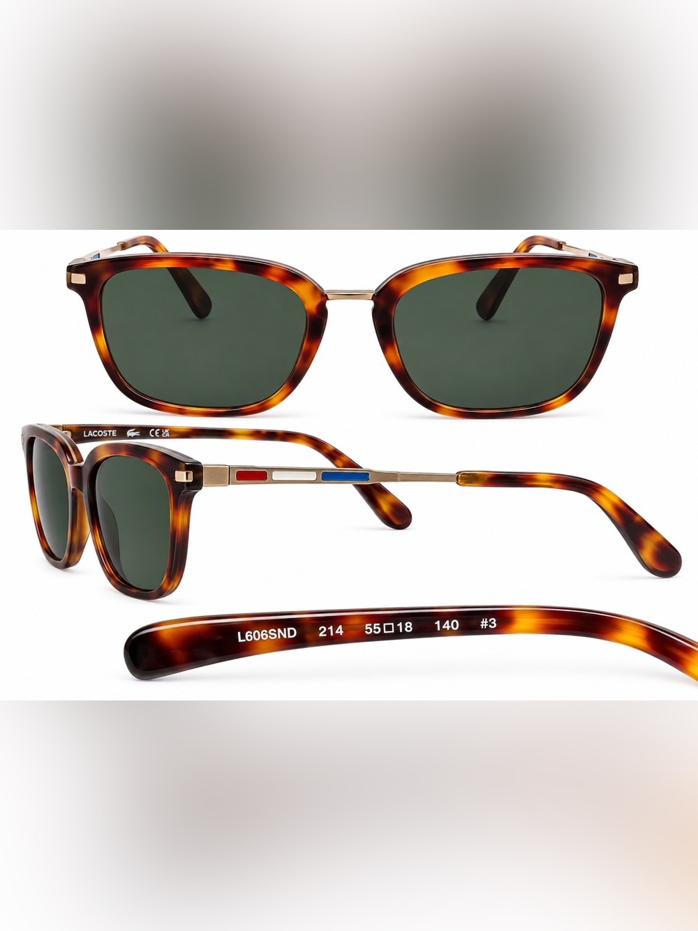 Lacoste Tortoiseshell Frame Sunglasses with Dark Green Lenses